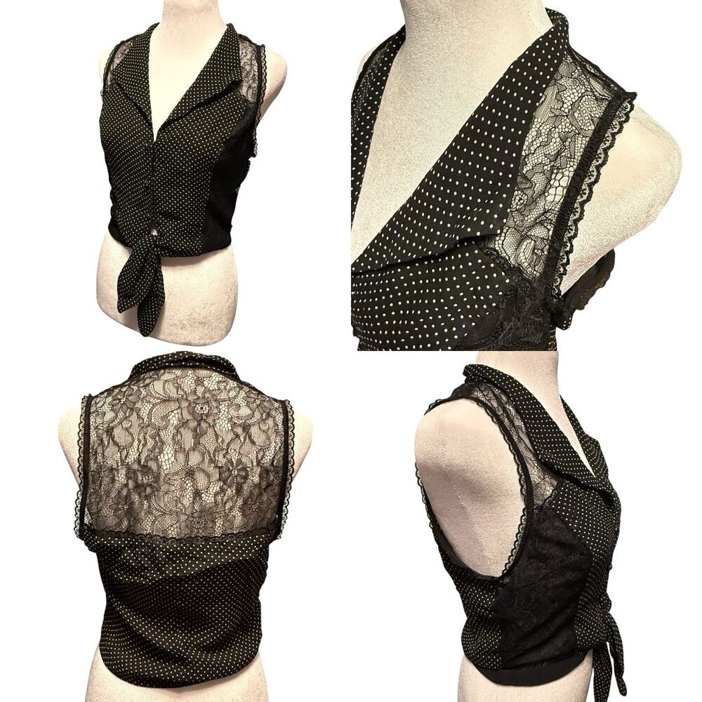 VTG Bebe Y2K Black 100% SILK Sheer Polka Dot Women Top SIZE SMALL Lacie Whimsy - Picture 16 of 16